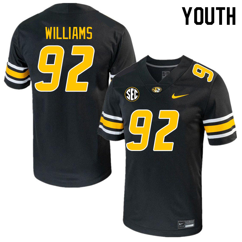 Youth #92 Kristian Williams Missouri Tigers College 2023 Football Stitched Jerseys Sale-Black